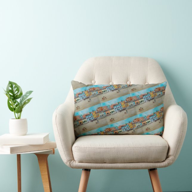Playa de la Malvarrosa Painting by Alfred Fox Lumbar Cushion (Chair)