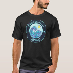 Playa Del Amor Mexico Souvenir Nautical Surfer Gra T-Shirt