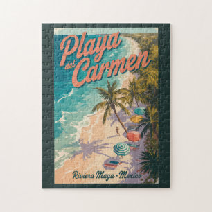Playa del Carmen Beach Illustration Travel Art Jigsaw Puzzle