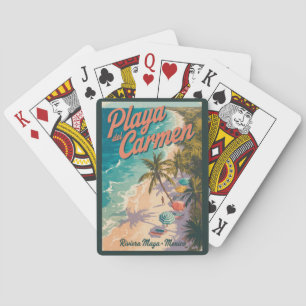 Playa del Carmen Beach Illustration Travel Art Playing Cards