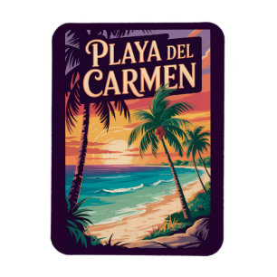 Playa del Carmen Illustration Travel Art Vintage Magnet