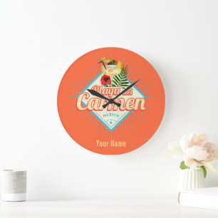 Playa del Carmen Mexico Retro Cocktail Vintage Lug Large Clock