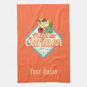 Playa del Carmen Mexico Retro Cocktail Vintage Tea Towel