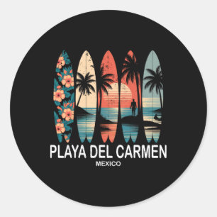 Playa Del Carmen Mexico Surfboard Surfing Retro _1 Classic Round Sticker