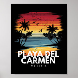 Playa Del Carmen Mexico Surfboard Surfing Vintage Poster