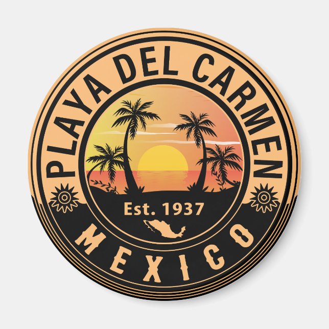 Playa del Carmen Palm Tree Retro 80s Mexican Playa Magnet (Front)