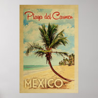 Playa del Carmen Palm Tree Vintage Travel