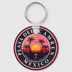 Playa del Carmen Retro Sunset Palm trees 1960s Key Ring