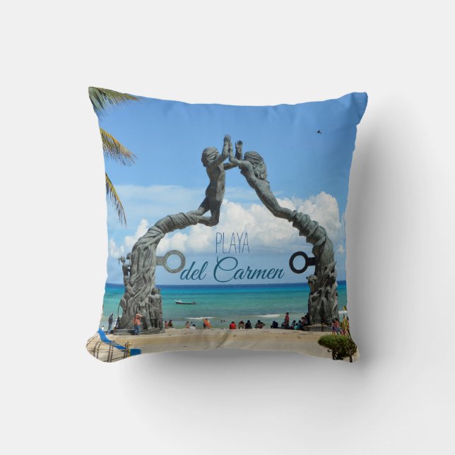 Playa del Carmen Statue Ocean Landscape Souvenir Cushion (Front)