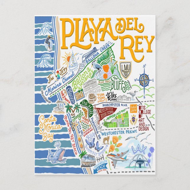 PLAYA DEL REY ILLUSTRATED MAP POSTCARD (Front)