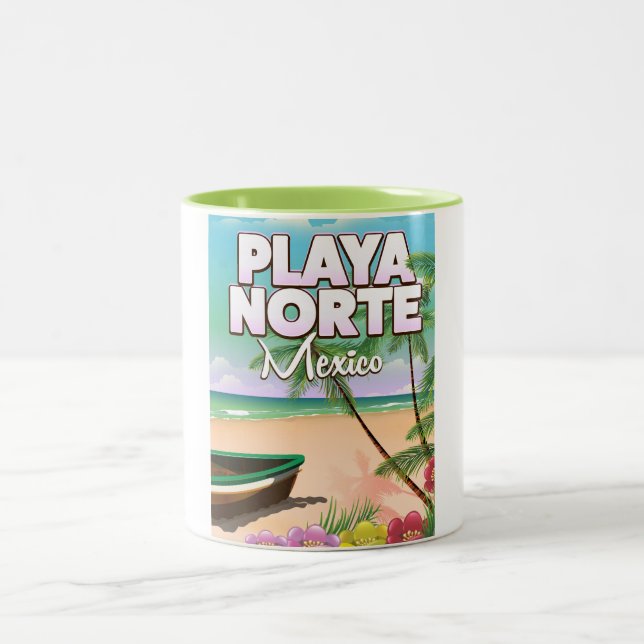 Playa Norte Mexican beach poster Two-Tone Coffee Mug (Center)
