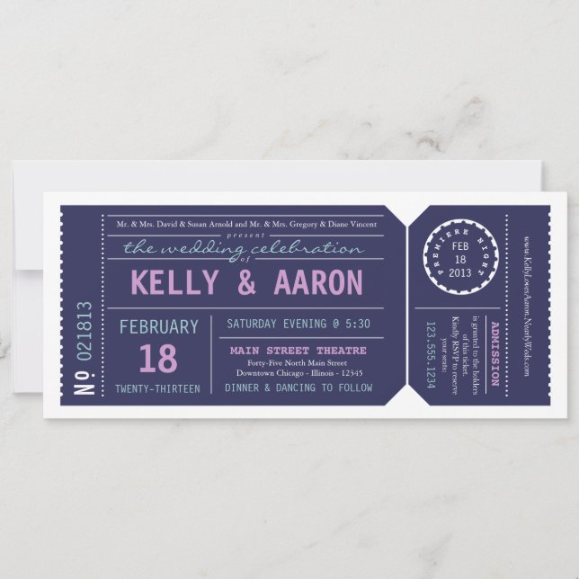 Playbill Theatre Ticket Wedding Invitation - Navy (Front)