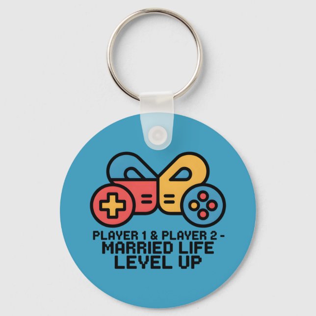 Player 1 & 2 Married Gamer Level Up Art Key Ring (Front)