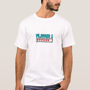 Player 1 Gamer Couple Matching Pixel Heart  T-Shirt