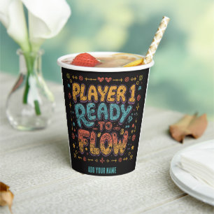 Player 1 Ready To Flow Retro Arcade Gamer Personal Paper Cups