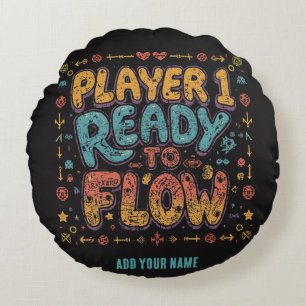 Player 1 Ready To Flow Retro Arcade Gamer Personal Round Cushion