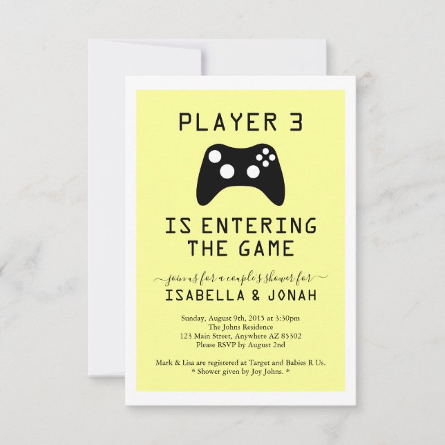Player 3 Video Game Baby Couple Shower Invitation (Front)