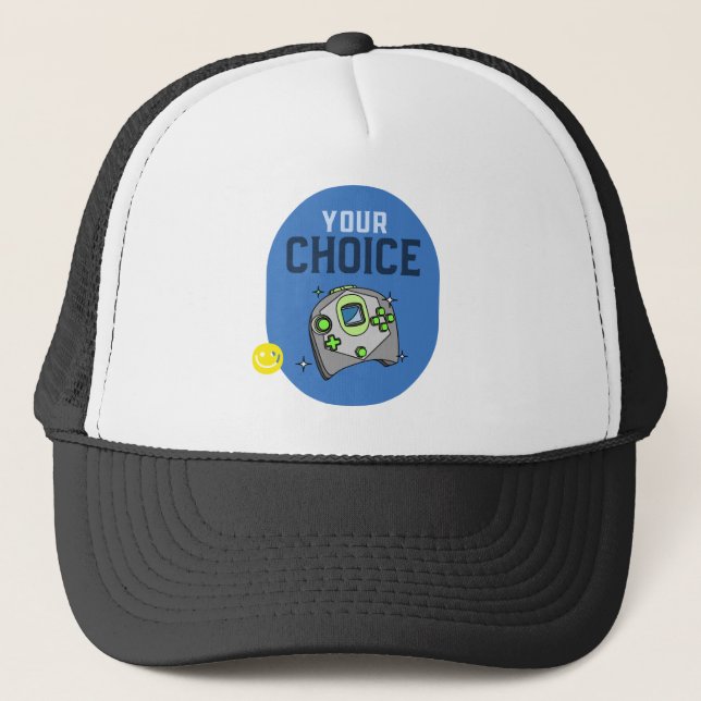Player, Gamer and Retro Handheld Game Console Trucker Hat (Front)