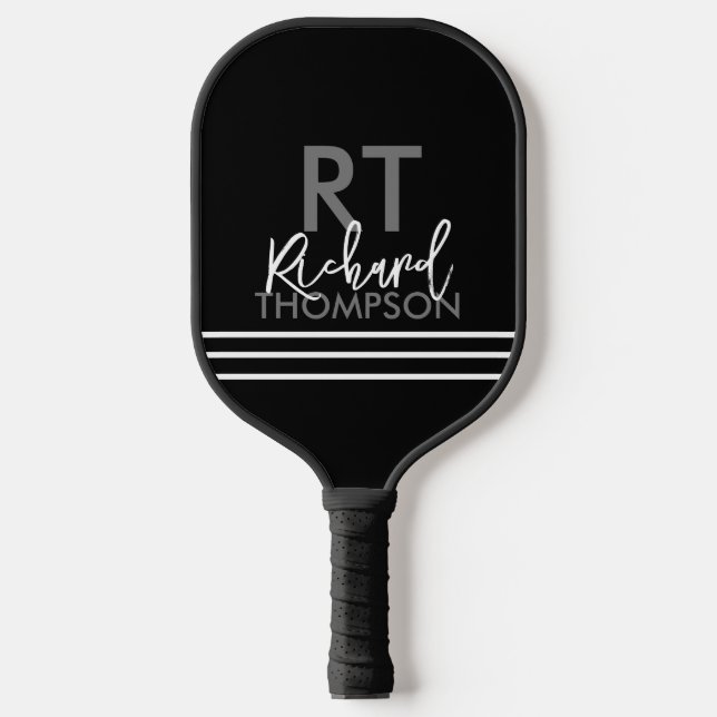 Player Monogram (name initial) on Black Pickleball Paddle (Front)