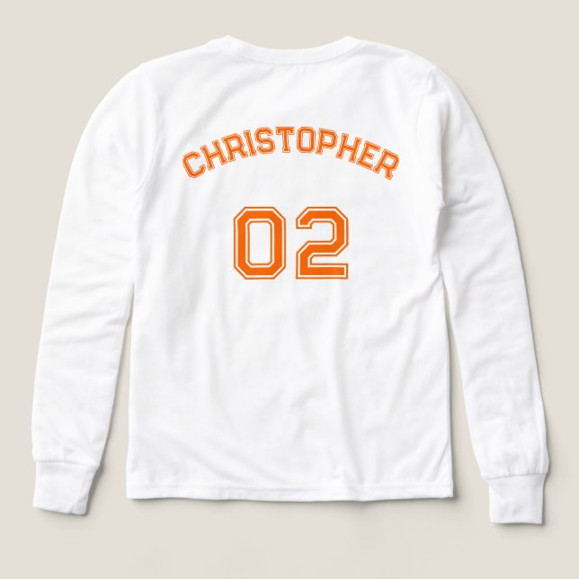 Player Name Jersey Number Boys White Long Sleeve (Design Back)