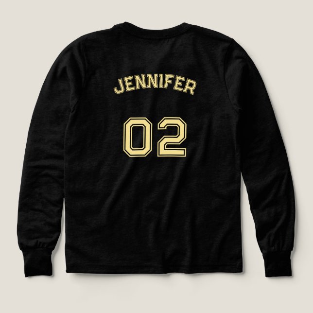 Player Name Jersey Number Girls Black Long Sleeve (Design Back)