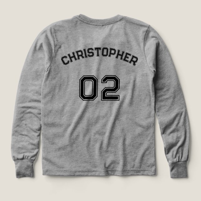 Player Name Jersey Number Grey Boys Long Sleeve (Design Back)