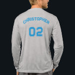 Player Name Jersey Number Mens Grey Long Sleeve Tri-Blend Shirt<br><div class="desc">Create your own custom, personalised, cool stylish light blue typography / font / script, monogrammed player name jersey number light athletic grey, classic crew neck, comfortable, pre-shrunk tri-blend, superior combed and ring-spun jersey cotton, unisex mens long sleeve shirt t-shirt. Simply type in your name / player name and player jersey...</div>