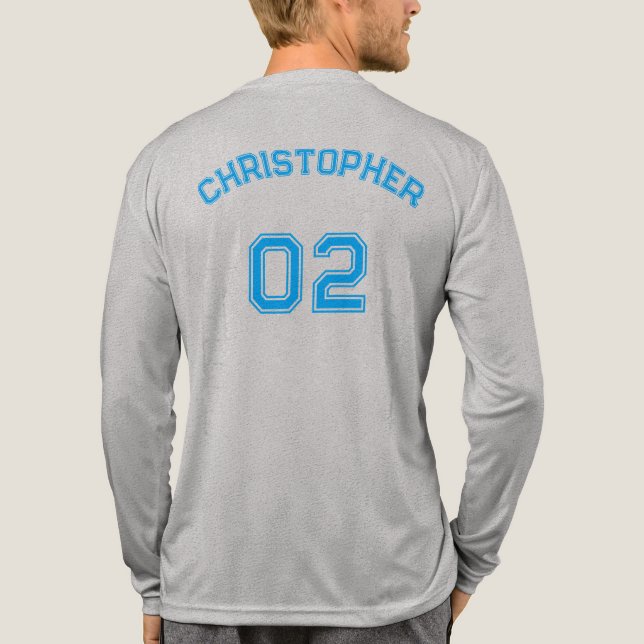Player Name Jersey Number Mens Grey Long Sleeve Tri-Blend Shirt (Back)