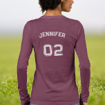 Player Name Jersey Number Women Maroon Long Sleeve Tri-Blend Shirt<br><div class="desc">Create your own custom, personalised, cool stylish white typography / font / script, monogrammed player name jersey number maroon colour, classic crew neck, comfortable, pre-shrunk tri-blend, superior combed and ring-spun jersey cotton, unisex womens ladies long sleeve shirt t-shirt. Simply type in your name / player name and player jersey number,...</div>