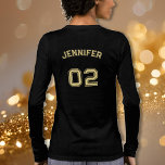 Player Name Jersey Number Womens Black Long Sleeve Tri-Blend Shirt<br><div class="desc">Create your own custom, personalised, cool stylish faux gold typography / font / script, monogrammed player name jersey number black colour, classic crew neck, comfortable, pre-shrunk tri-blend, superior combed and ring-spun jersey cotton, unisex womens ladies long sleeve shirt t-shirt. Simply type in your name / player name and player jersey...</div>
