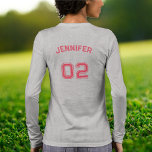 Player Name Jersey Number Womens Grey Long Sleeve Tri-Blend Shirt<br><div class="desc">Create your own custom, personalised, cool stylish pink typography / font / script, monogrammed player name jersey number athletic grey colour, classic crew neck, comfortable, pre-shrunk tri-blend, superior combed and ring-spun jersey cotton, unisex womens ladies long sleeve shirt t-shirt. Simply type in your name / player name and player jersey...</div>