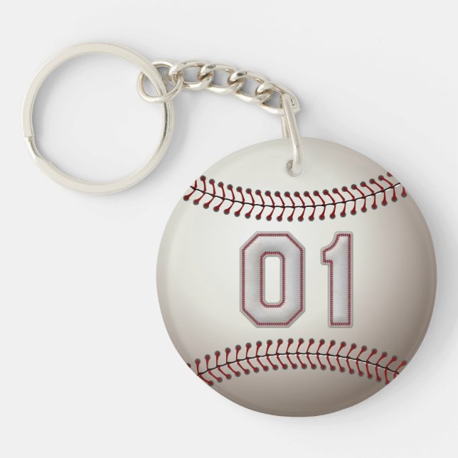 Player Number 01 - Cool Baseball Stitches Key Ring (Front)