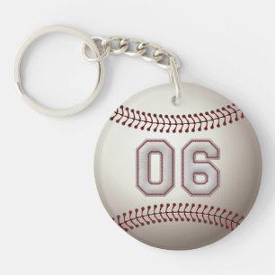 Player Number 06 - Cool Baseball Stitches Key Ring