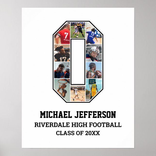 Player Number 0 Senior Sports Team Photo Collage Poster (Front)