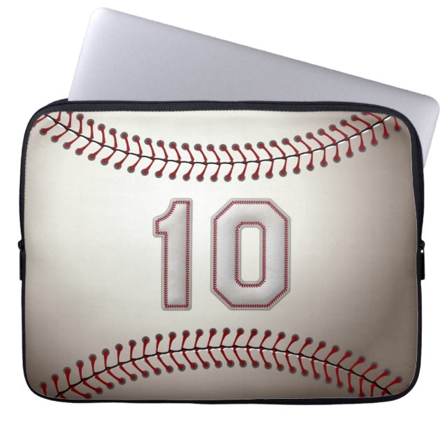 Player Number 10 - Cool Baseball Stitches Laptop Sleeve (Front)