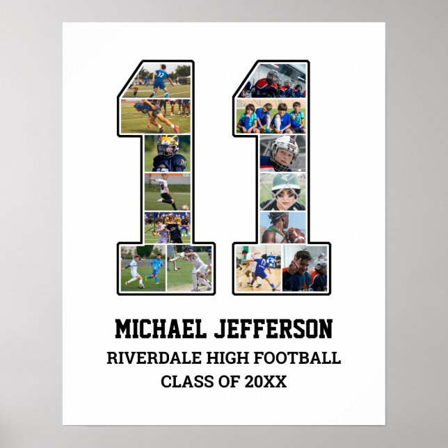 Player Number 11 Senior Sports Team Photo Collage Poster (Front)