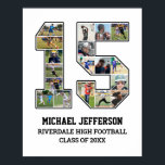 Player Number 15 Senior Sports Team Photo Collage Poster<br><div class="desc">Personalised photo collage for player number 15. This customisable photo gift is perfect for senior night, sports award banquet or birthday gift for your athlete son, daughter or student. It's a great way to display precious moments and memories from their sports games. The poster features a collage of photos, and...</div>