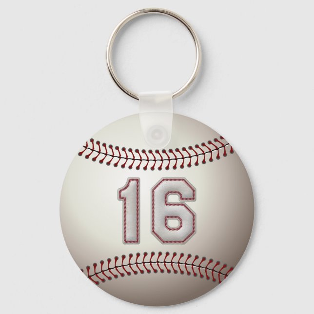 Player Number 16 - Cool Baseball Stitches Key Ring (Front)