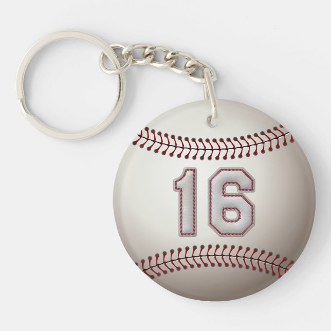 Player Number 16 - Cool Baseball Stitches Key Ring (Front)