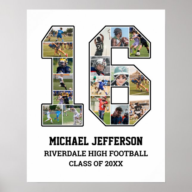 Player Number 16 Senior Sports Team Photo Collage Poster (Front)