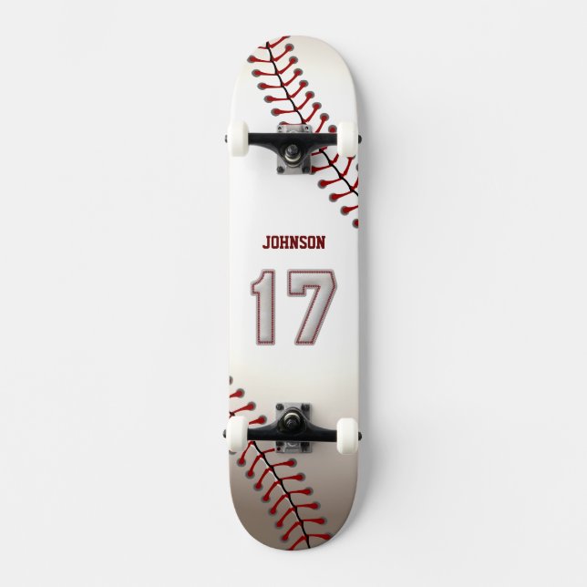 Player Number 17 - Cool Baseball Stitches Skateboard (Front)