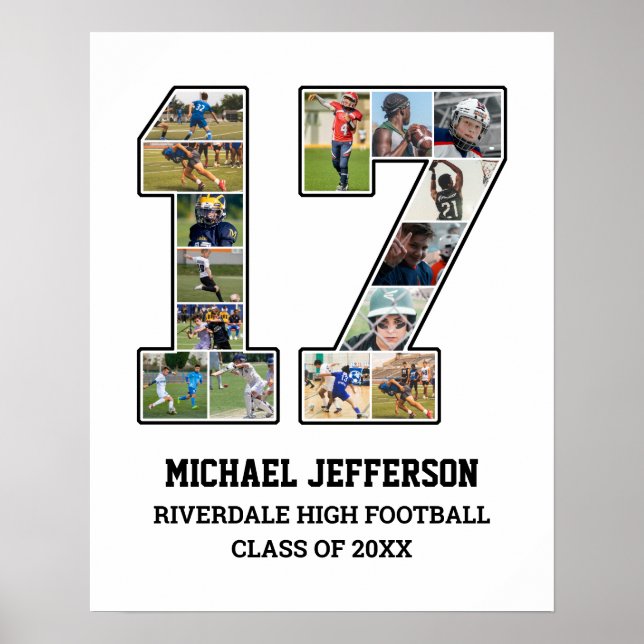 Player Number 17 Senior Sports Team Photo Collage Poster (Front)