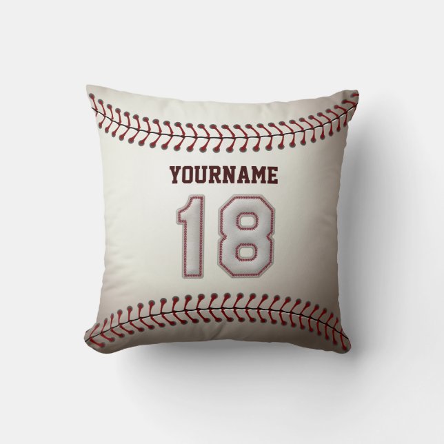 Player Number 18 - Cool Baseball Stitches Cushion (Front)