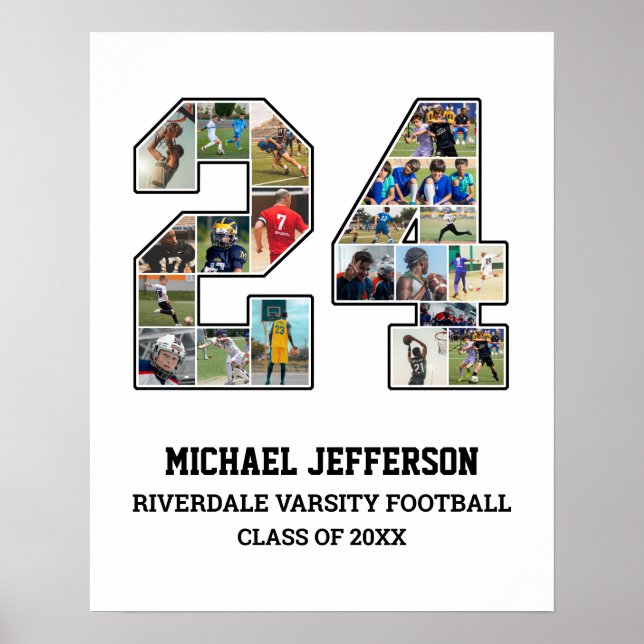Player Number 24 Senior Sports Team Photo Collage Poster (Front)
