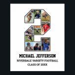 Player Number 2 Senior Sports Team Photo Collage Poster<br><div class="desc">Personalised photo collage for player number 2. This customisable photo gift is perfect for senior night, sports award banquet or birthday gift for your athlete son, daughter or student. It's a great way to display precious moments and memories from their sports games. The poster features a collage of photos, and...</div>