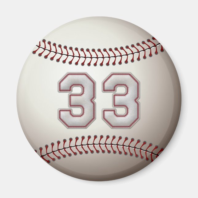 Player Number 33 - Cool Baseball Stitches Magnet (Front)