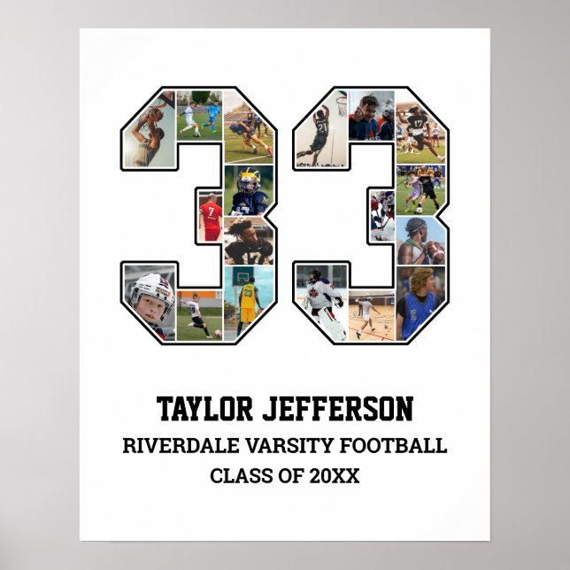 Player Number 33 Senior Sports Team Photo Collage Poster (Front)