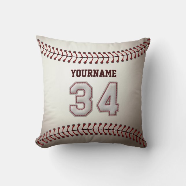 Player Number 34 - Cool Baseball Stitches Cushion (Front)