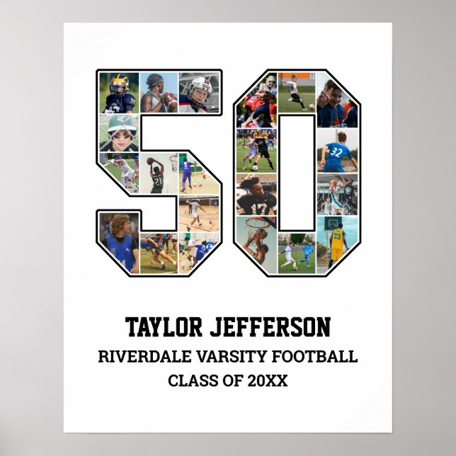 Player Number 50 Senior Sports Team Photo Collage Poster (Front)