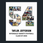 Player Number 54 Senior Sports Team Photo Collage Poster<br><div class="desc">Personalised photo collage for player number 54. This customisable photo gift is perfect for senior night, sports award banquet or birthday gift for your athlete son, daughter or student. It's a great way to display precious moments and memories from their sports games. The poster features a collage of photos, and...</div>